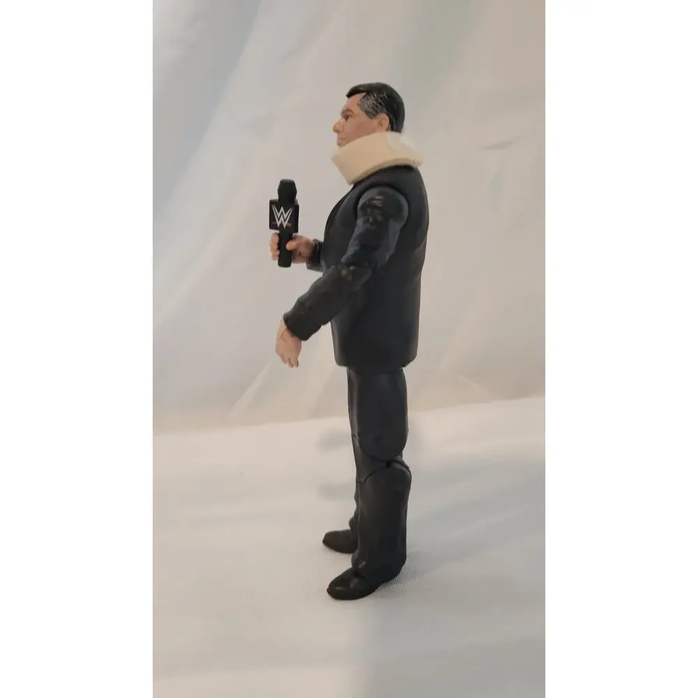 Custom WWE Mattel Vince McMahon Action Figure Black Suit Microphone Neck Brace